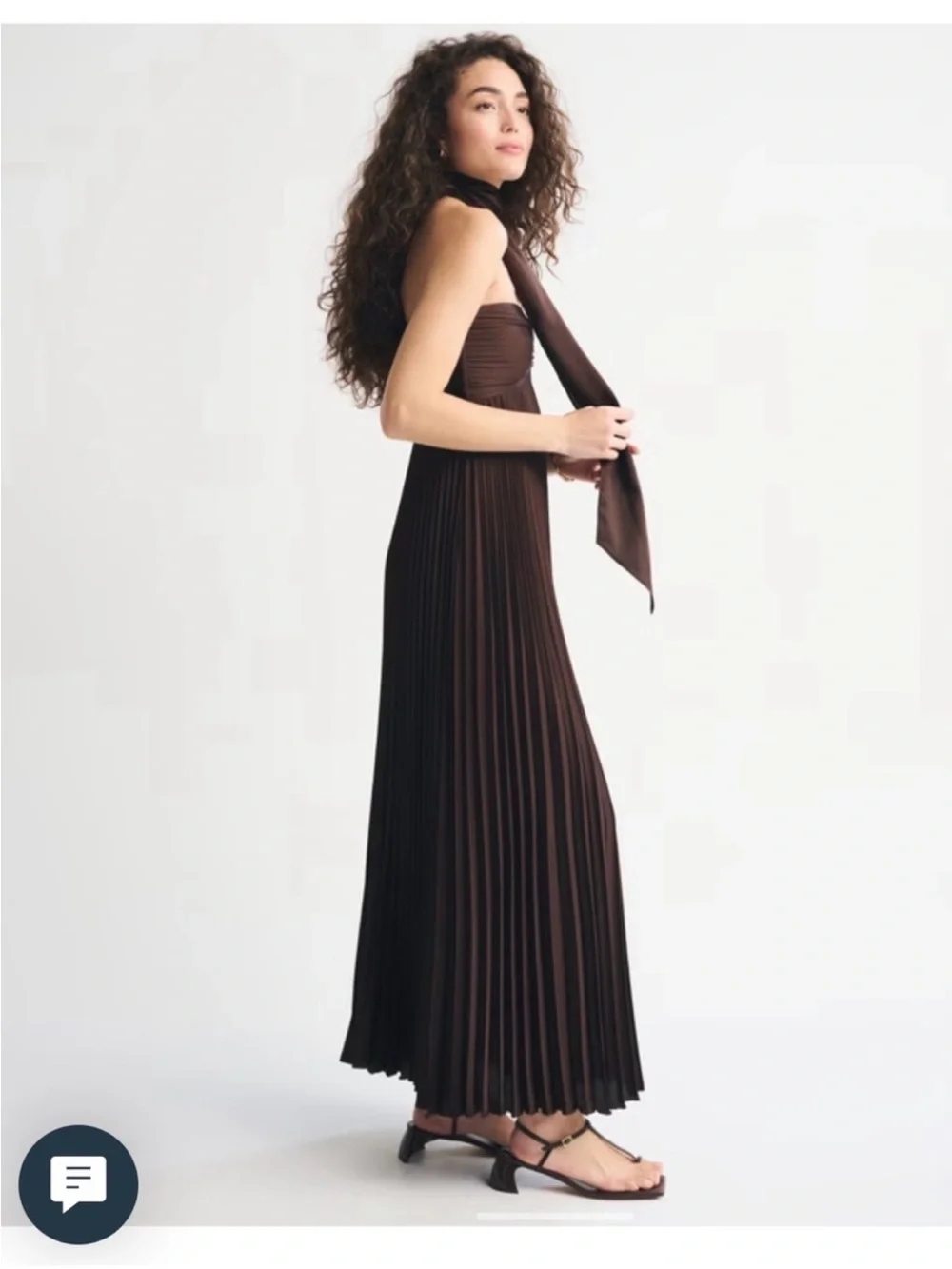 Abercrombie Strapless Pleated Maxi Dress in Dark Brown